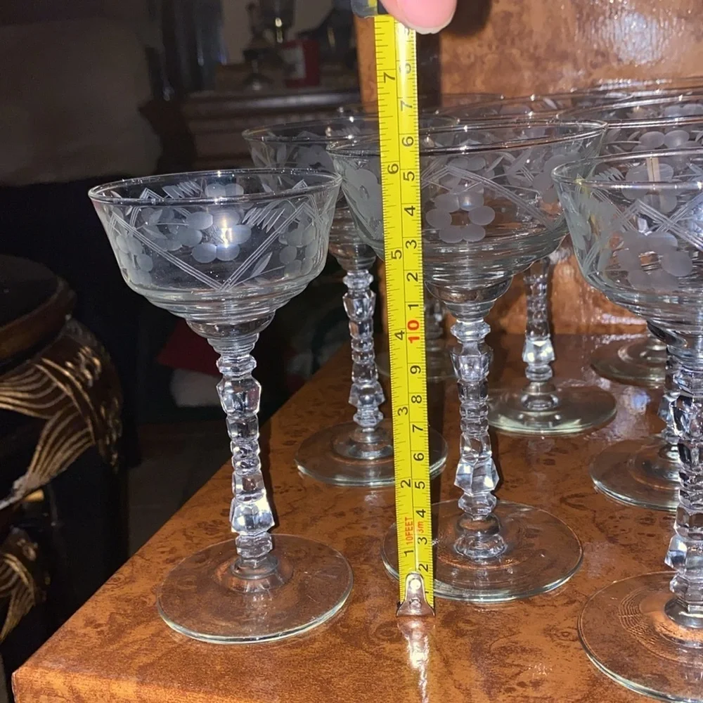 8 Vintage Libbey Rock Sharpe Arctic Rose Glasses 6 6” and 2 5.8” Stemware